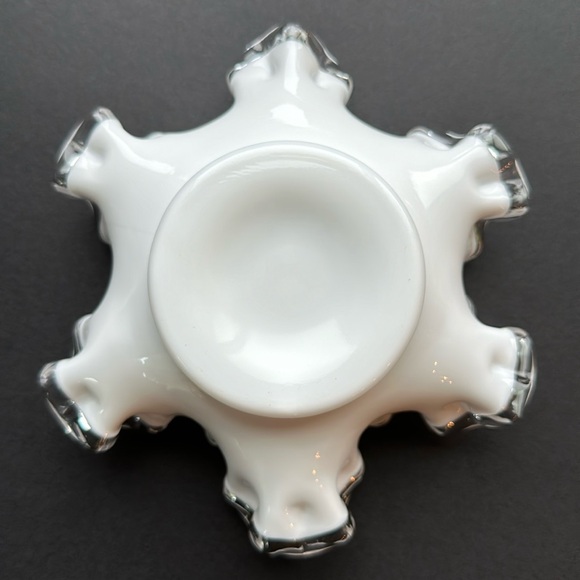 FENTON Milk Glass Silver Crested Ruffled Edge Candy Trinket Dish Duo 6”Dia 2”H - Picture 4 of 12